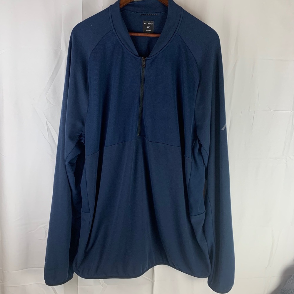 Hill City Pullover Mens XXL Navy Blue Merino Wool Blend‎ Quarter Zip Athletic